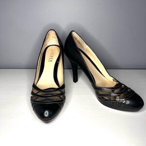 Lauren Ralph Lauren Women's Stiletto Heels Slip On Pumps Black Leather Size 7.5